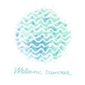 Vector watercolor hand drawn background with sea waves