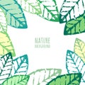 Vector watercolor hand drawn green leaves, grunge background.