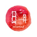 Vector watercolor illustration with Bosphorus bridge in Istanbul Turkey