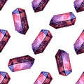 Vector Watercolor illustration of diamond crystals - seamless pattern. Stone jewel background. Can be used for textile Royalty Free Stock Photo