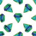 Vector Watercolor illustration of diamond crystals - seamless pattern. Stone jewel background. Can be used for textile Royalty Free Stock Photo