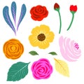 Vector watercolor illustrations of flowers. Drawings for clipart