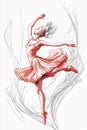 Vector Watercolor isolated dancing ballerinas, poses. Painting set of young women in black and white dresses. Royalty Free Stock Photo