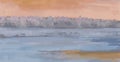 Vector watercolor landscape of riverside on winter frosty day
