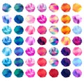 Vector Watercolor Like Circle Backgrounds Collection - 49 Colorful Grungy Blots For Design. Pink, Blue, Orange, Purple, Multicolor