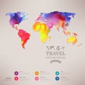 Vector watercolor map, web and mobile template. Corporate website design. Web media backdrop. Travel. Blurred. Background.