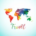 Vector watercolor map, web and mobile template. Corporate website design. Atlas globe, silhouette map. Royalty Free Stock Photo