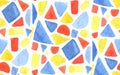 Vector watercolor mosaic pattern. Seamless background with painted geometry shapes, triangles and squares. Blue, red and Royalty Free Stock Photo