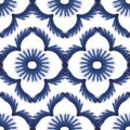 Vector blue leaves flowers folk seamless pattern