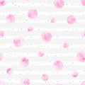 Vector watercolor pink circles seamless pattern on the stripped Royalty Free Stock Photo