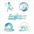 Vector Watercolor Retro Style Surfing Labels.