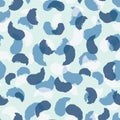 Vector Watercolor Rose Leaf Shades in blue seamless pattern background