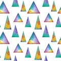 Vector Watercolor seamless pattern. With colofrul triangles on white background