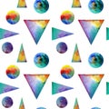 Vector Watercolor seamless pattern. With colofrul triangles on white background