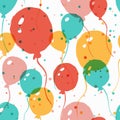 Vector watercolor seamless pattern with multicolor balloons. Ab