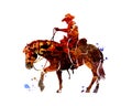 Vector watercolor silhouette cowboy on a horse Royalty Free Stock Photo