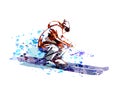 Vector watercolor silhouette of skier Royalty Free Stock Photo