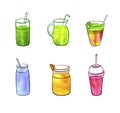 Vector Watercolor Smoothies Drawings, Isolated on White Drawn Doodles Set.