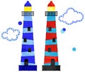 Vector Watercolor Style Nautical Lighthouses And Clouds