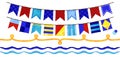 Vector Watercolor Style Nautical Rope, Waves and Bunting Royalty Free Stock Photo