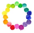 Vector watercolor wreath with colorful rainbow blobs. Royalty Free Stock Photo