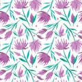 Vector watercolour floral seamless pattern, delicate flowers, green, turquoise and pink flowers Royalty Free Stock Photo