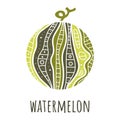 Vector watermelon with mandala ornament. Vegetable logo of a vegan restaurant, environmentally friendly store, vegetable fair