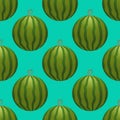 Vector watermelon seamless pattern. Whole watermelon on turquoise background. Colorful vector illustration gradient fill in flat Royalty Free Stock Photo