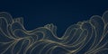 Vector wave japanese background. Gold sea, river, ocean wavy pattern, line banner, wall art, illustration. Luxury