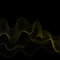Vector wave lines smooth flowing dynamic golden light gradient isolated on black background. Eps 10