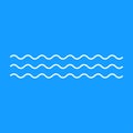 Vector waves simple icon. White lines. Blue background. Aqua minimalism illustration. Water illustration