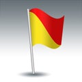 Vector maritime signal flag O Oscar on slanted metal silver pole - symbol of Man overboard - red and yellow color Royalty Free Stock Photo