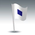 Vector maritime signal flag S Sierra on slanted metal silver pole - symbol of I am operating astern propulsion - white and