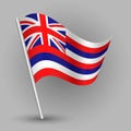 Vector waving triangle american state flag on slanted silver pole - icon of hawaii with metal stick
