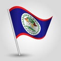 Vector waving triangle belizean flag on slanted silver pole - symbol of belize with metal stick