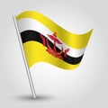 Vector simple triangle bruneian flag on slanted silver pole - symbol of brunei with metal stick