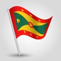 Vector simple triangle grenadian flag on slanted silver pole - symbol of grenada with metal stick - anglo america