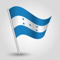 Vector waving triangle honduran flag on slanted silver pole - symbol of honduras with metal stick