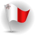 Vector simple triangle maltese island flag on slanted silver pole - symbol of malta with metal stick