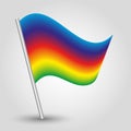Vector simple triangle rainbow colored flag on slanted silver pole - symbol of pride with metal stick - full color spectrum Royalty Free Stock Photo