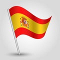 Vector waving triangle spanish flag on slanted silver pole - icon of spain with metal stick