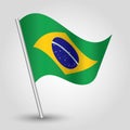 Vector waving triangle brazilian flag on slanted silver pole - icon of brazil with metal stick Royalty Free Stock Photo