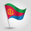 Vector waving triangle eritrean flag on slanted silver pole - icon of eritrea with metal stick