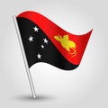 Vector waving triangle guinean flag on slanted silver pole - icon of papua new guinea with metal stick