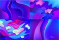 Vector wavy abstract geometric, liquid shapes background set. Trendy gradient colorful composition, dynamic