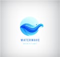 Vector wavy blue logo, water wave 3d gradient icon. Ocean