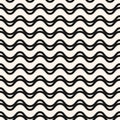 Vector monochrome seamless pattern with wavy lines, horizontal waves, stripes Royalty Free Stock Photo