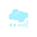 Vector weather icon of a blue cloud with raindrops and wind to show the rainy forecast and the current climate outside Royalty Free Stock Photo