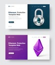 Vector web banner design with padlock and 3d coin Ethereum icon