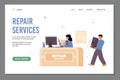 Web banner for reception desk at computer repair service with girl administrator Royalty Free Stock Photo